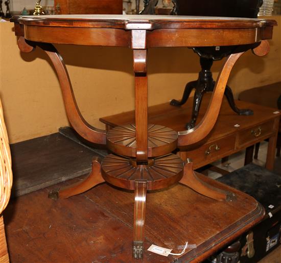 Brass inlaid shaped circular topped occasional table